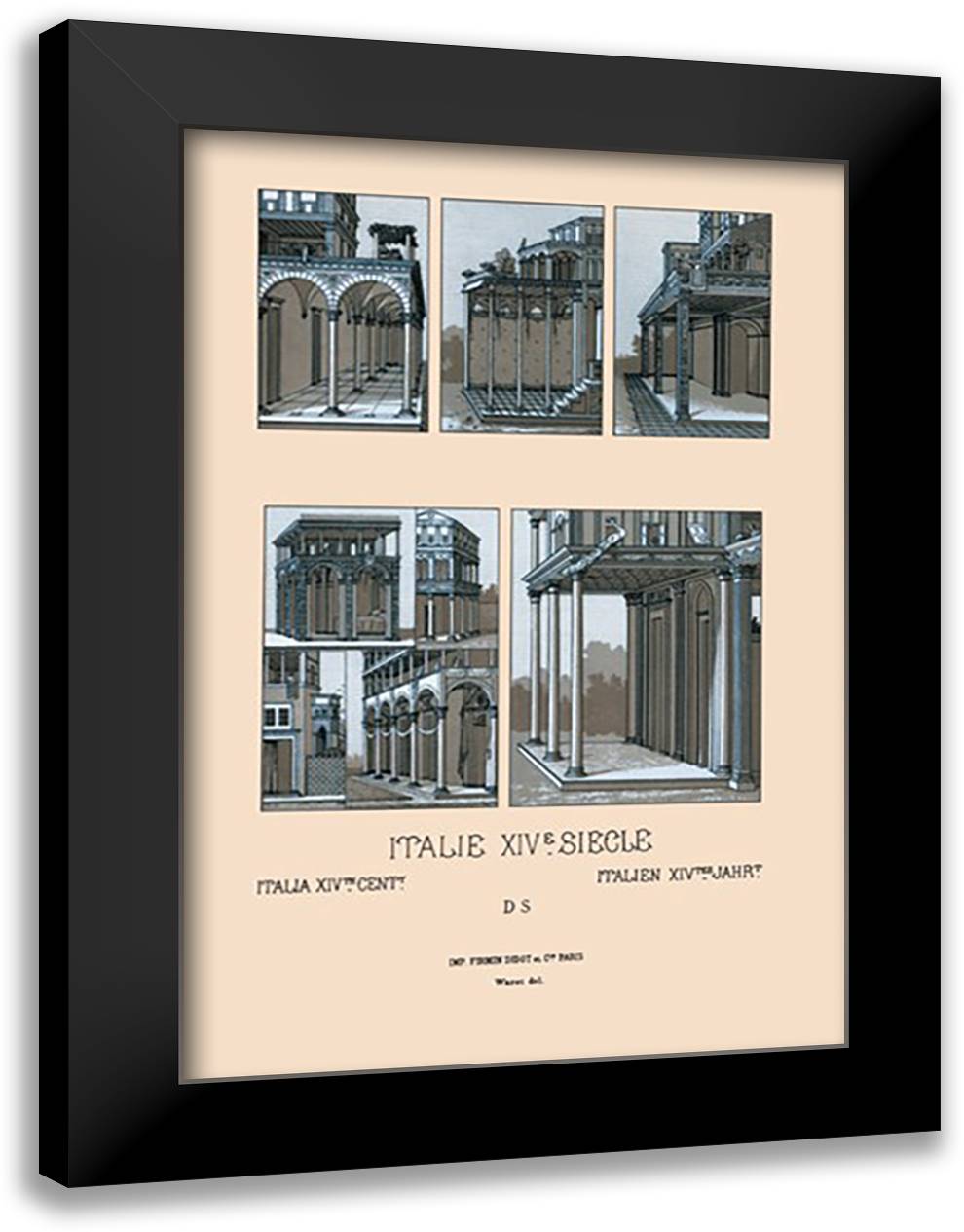 Italy - Urban Architecture of Tuscany, 1300-1600 16x22 Black Modern Wood Framed Art Print Poster by Racinet, Auguste