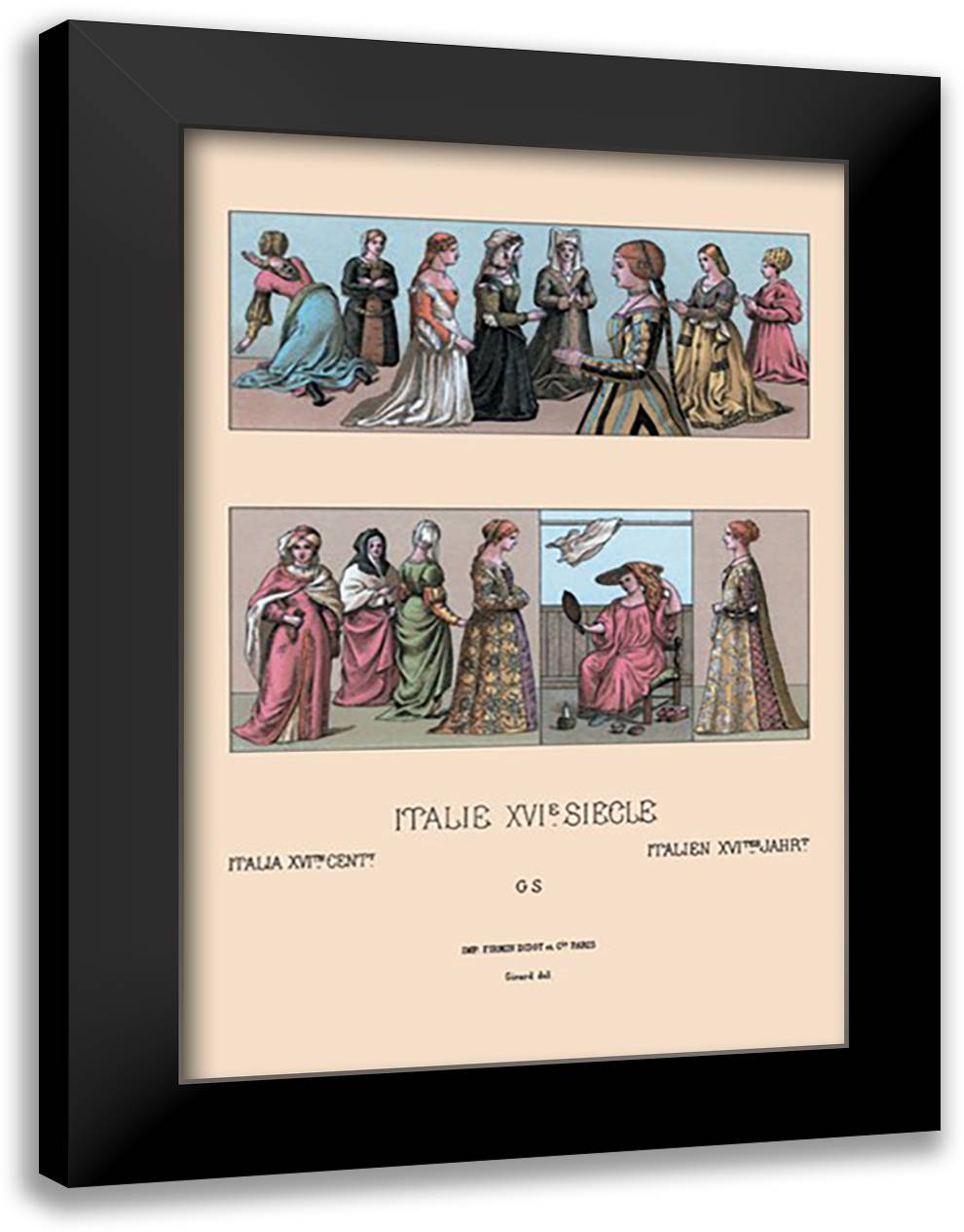 Feminine Dress of Sixteenth Century Italy and Holland 16x22 Black Modern Wood Framed Art Print Poster by Racinet, Auguste