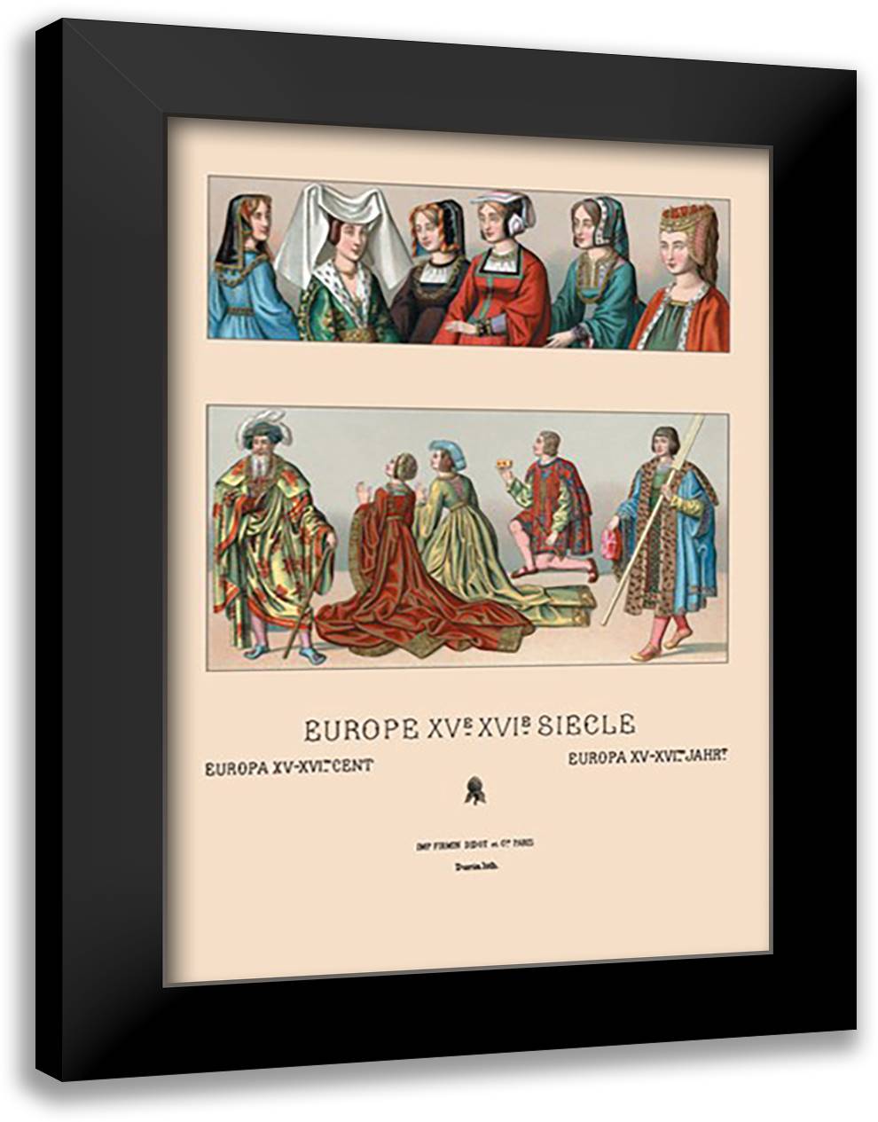 Variety of French Fashions, 1485-1510 16x22 Black Modern Wood Framed Art Print Poster by Racinet, Auguste