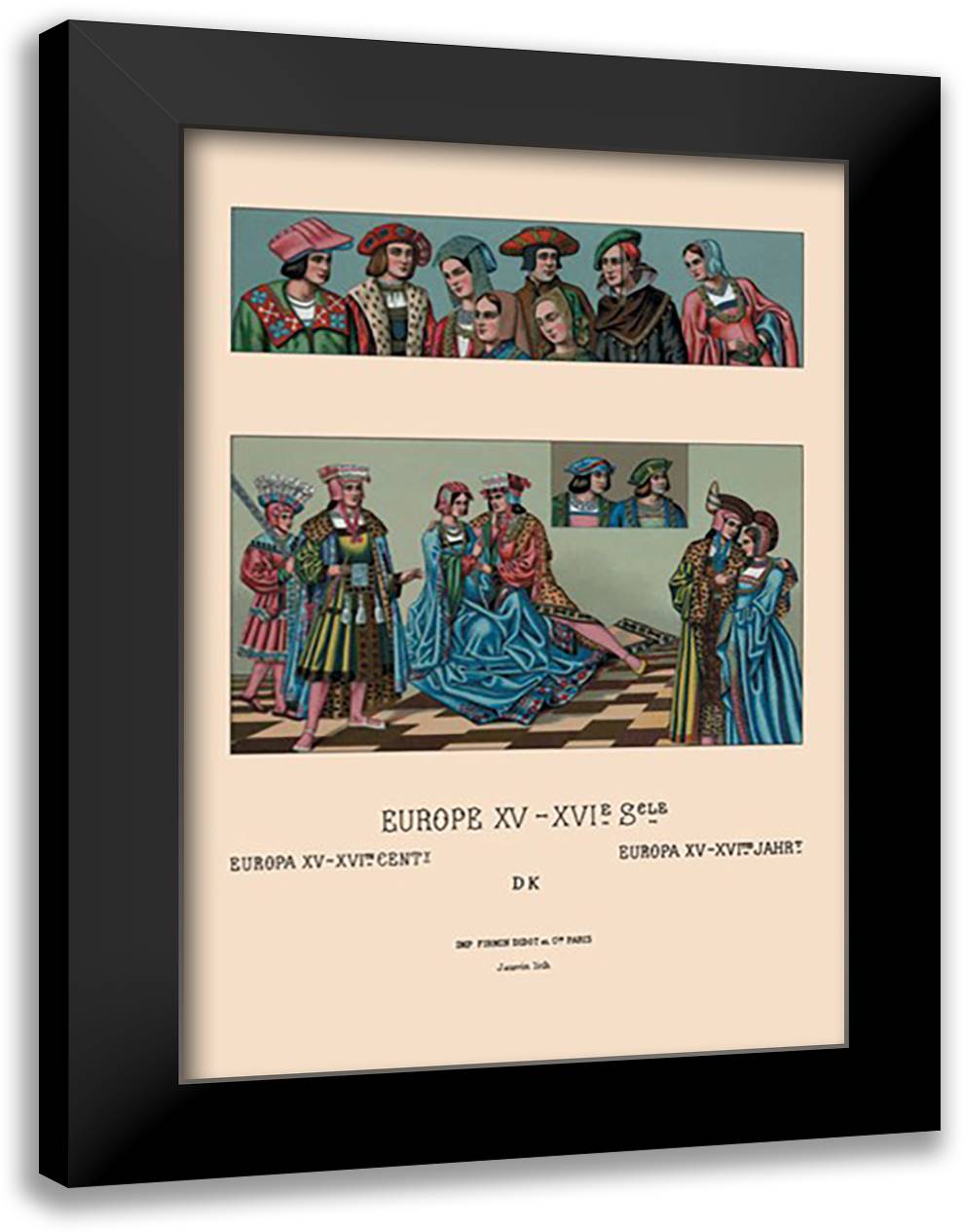 Europe - Costumes of Pageantry, 1400-1600 16x22 Black Modern Wood Framed Art Print Poster by Racinet, Auguste