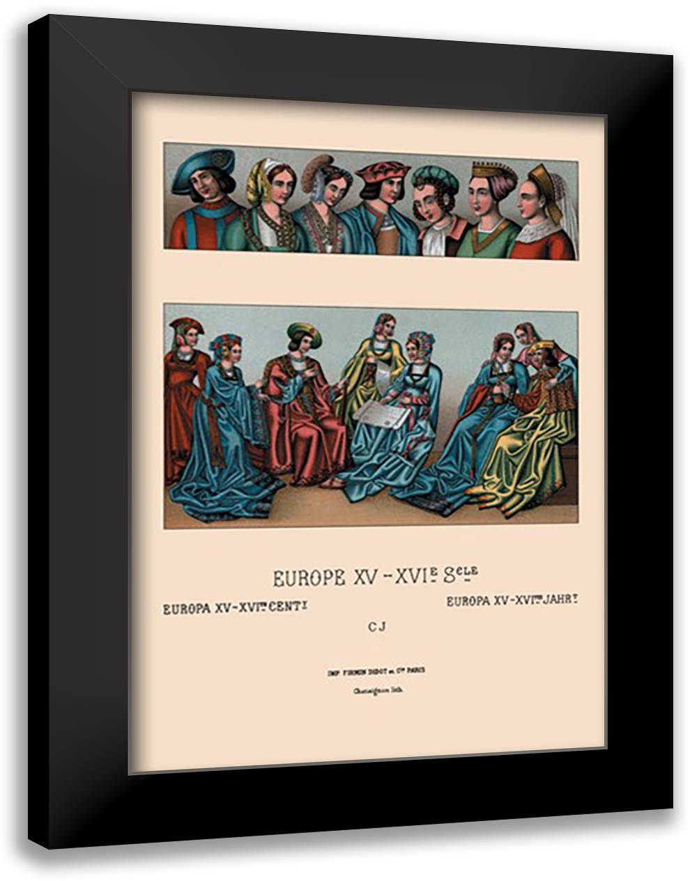 Assorted Costumes of the Early Renaissance 16x22 Black Modern Wood Framed Art Print Poster by Racinet, Auguste