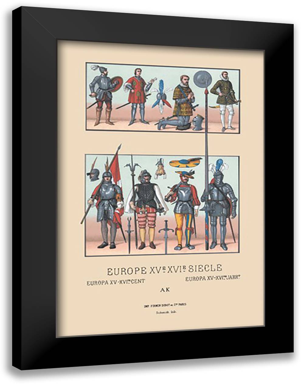 Assortment of Military Costumes of the Renaissance 16x22 Black Modern Wood Framed Art Print Poster by Racinet, Auguste