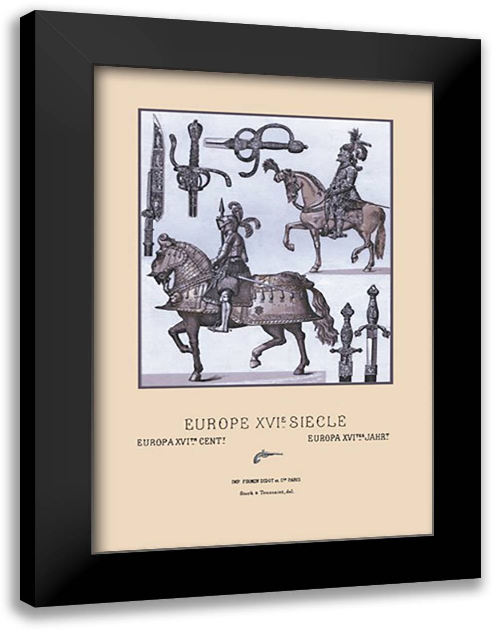 European Arms of the Sixteenth Century 16x22 Black Modern Wood Framed Art Print Poster by Racinet, Auguste