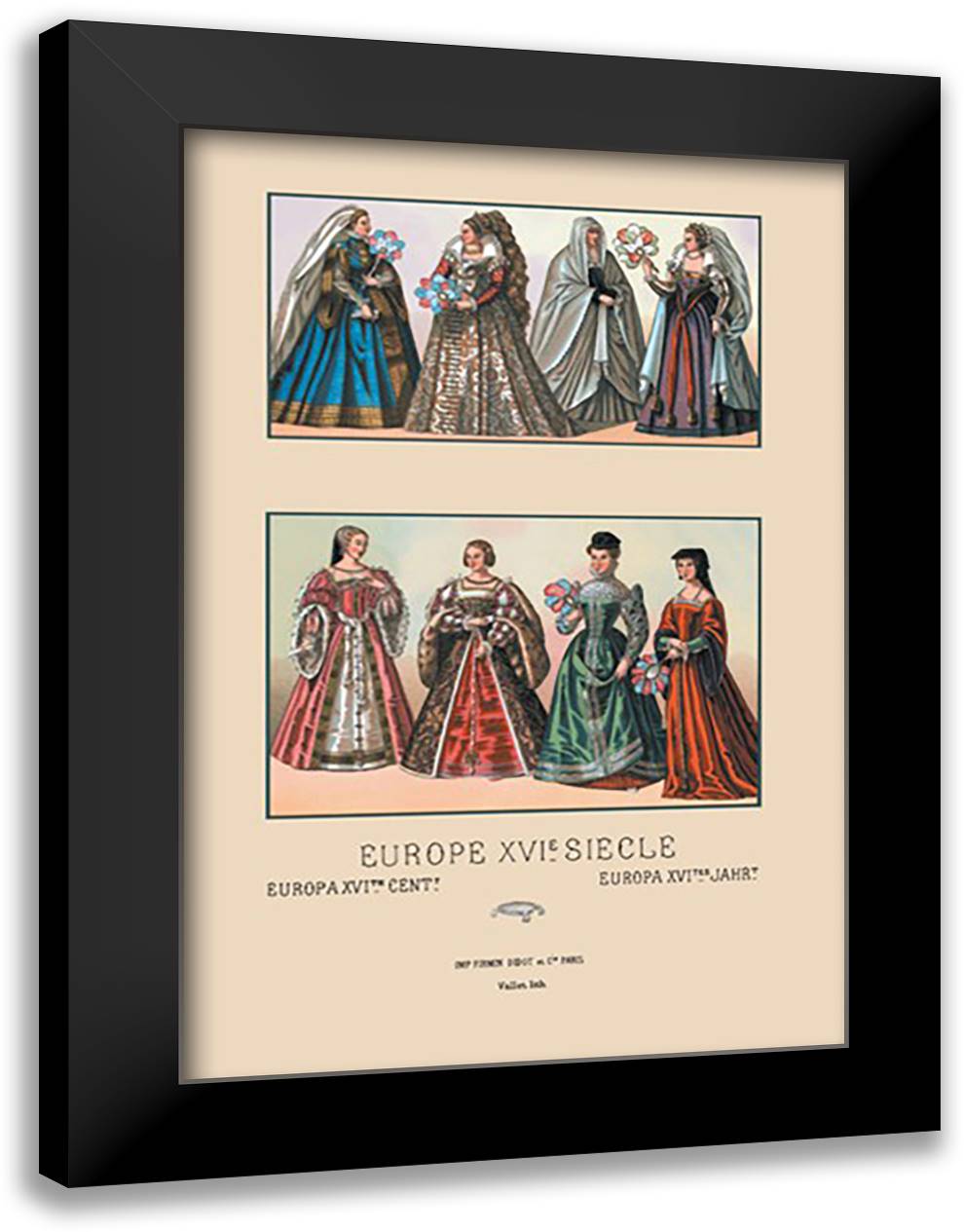 Feminine Dress of the French and Italian Aristocracy, Sixteenth Century 16x22 Black Modern Wood Framed Art Print Poster by Racinet, Auguste