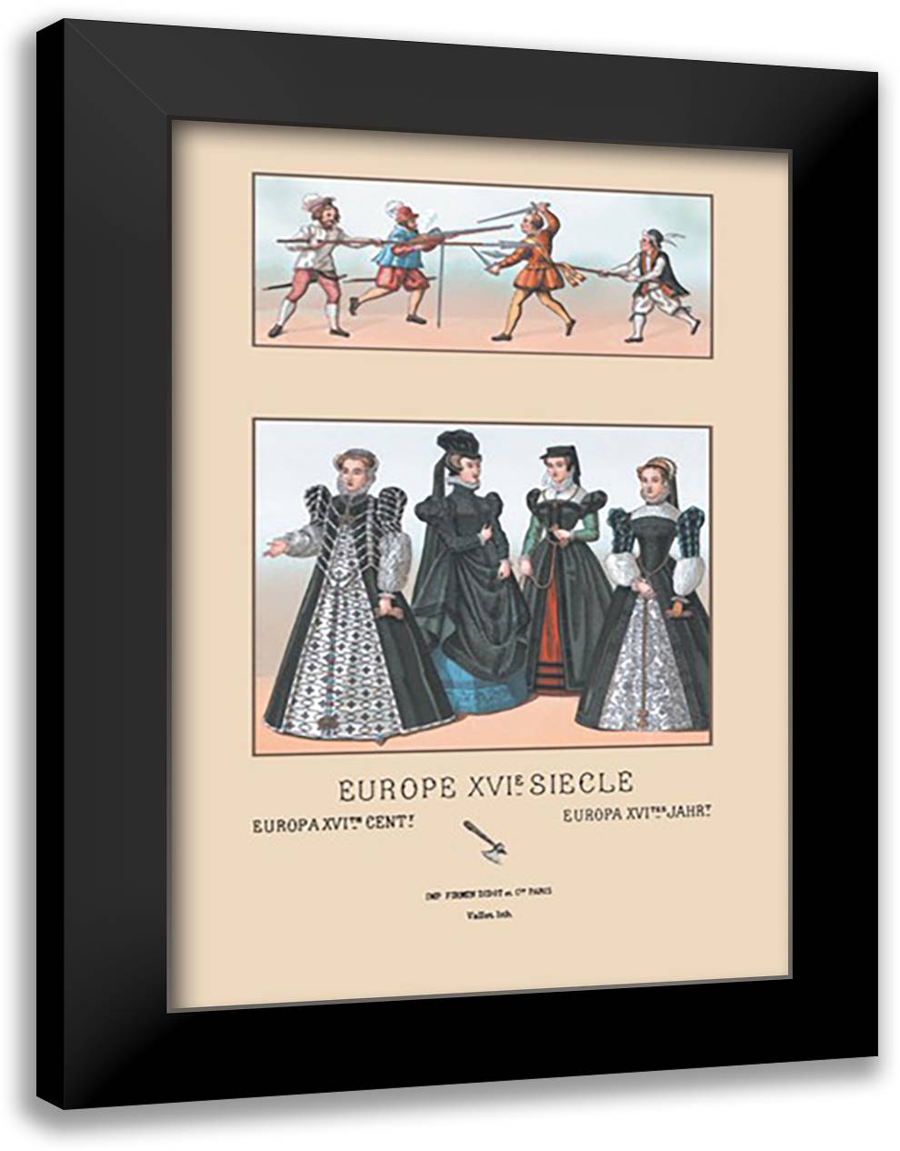 Artisans, Soldiers and Noblewomen of Sixteenth Century Europe 16x22 Black Modern Wood Framed Art Print Poster by Racinet, Auguste