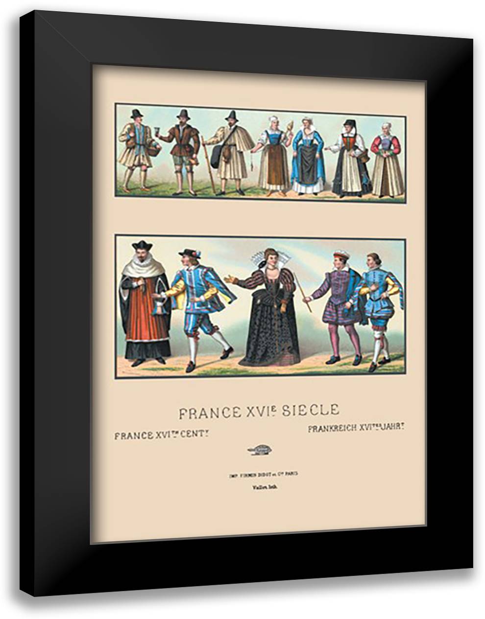 Costumes of Various French Classes, Sixteenth Century 16x22 Black Modern Wood Framed Art Print Poster by Racinet, Auguste