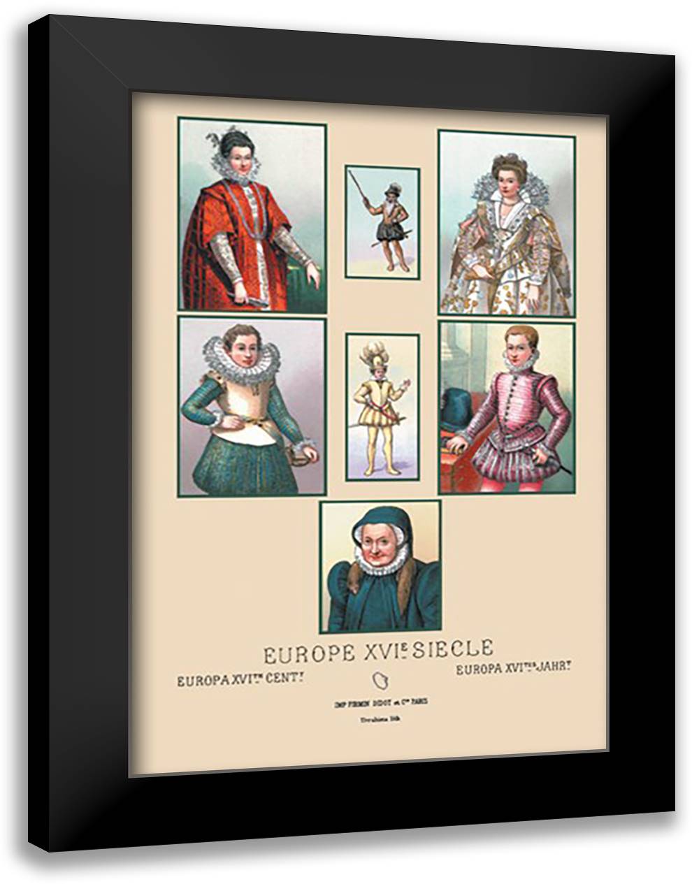 Assorted Portraits of Sixteenth Century Europeans 16x22 Black Modern Wood Framed Art Print Poster by Racinet, Auguste