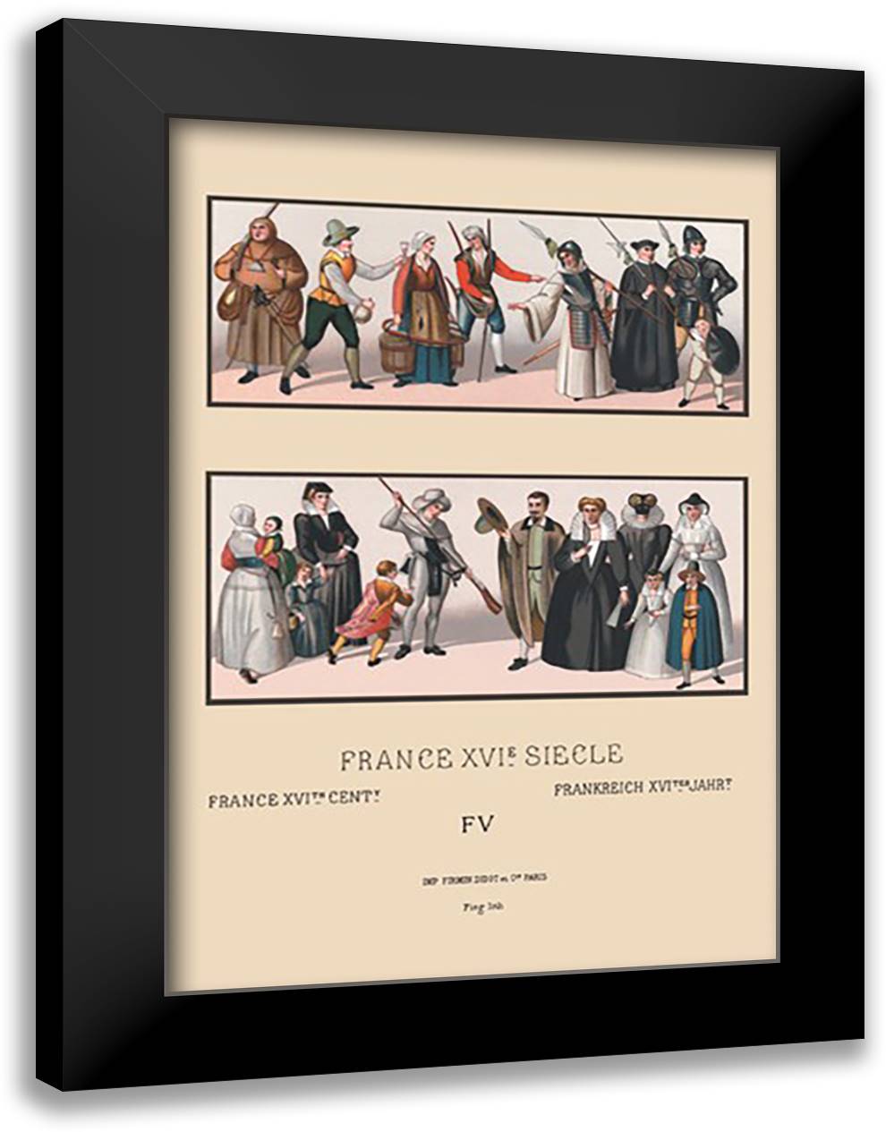 Variety of Sixteenth Century French Costumes and Classes 16x22 Black Modern Wood Framed Art Print Poster by Racinet, Auguste