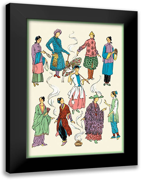 Feminine Chinese Fashions 16x22 Black Modern Wood Framed Art Print Poster