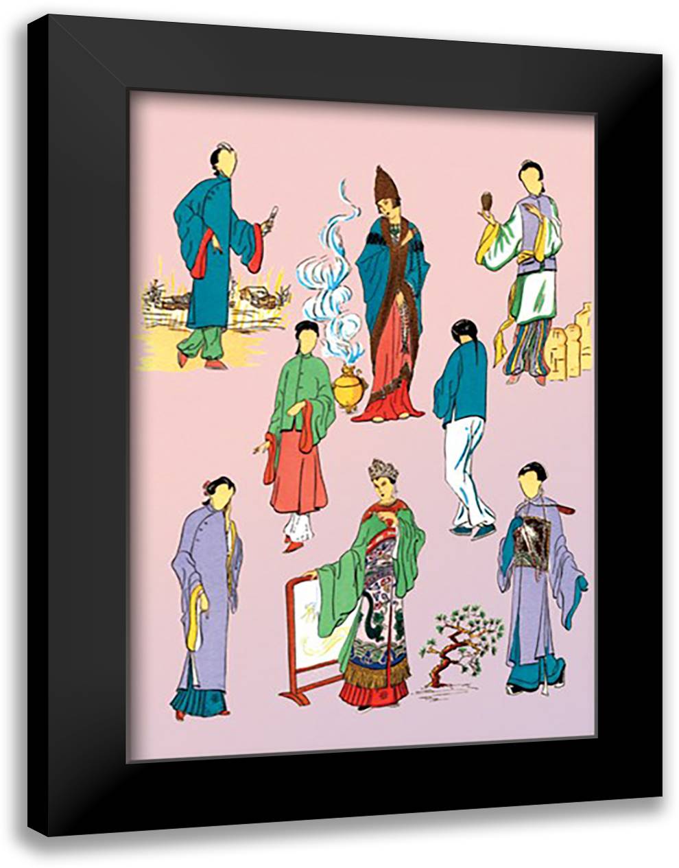 Assorted Chinese Costumes 16x22 Black Modern Wood Framed Art Print Poster