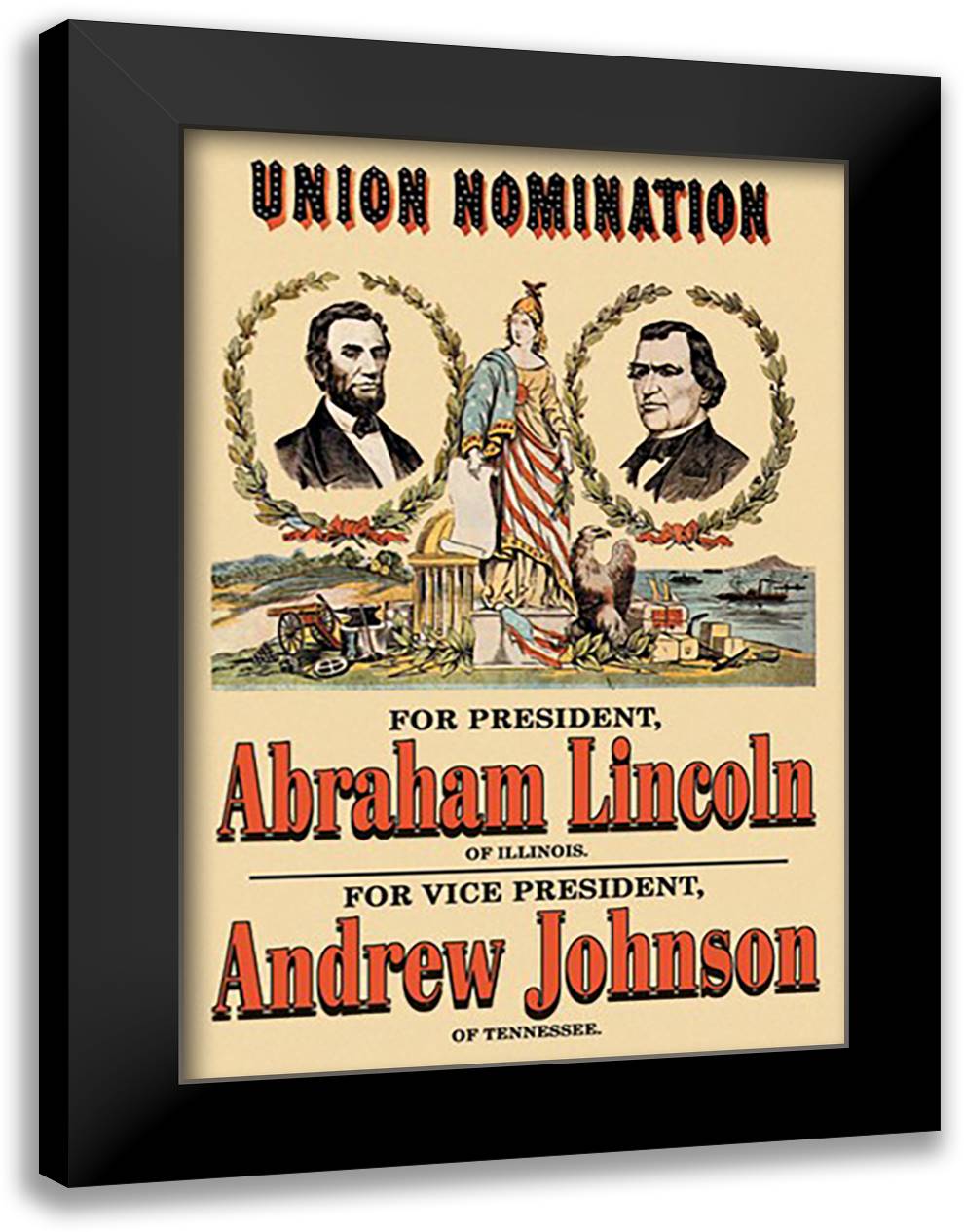 Union Nomination - Abraham Lincoln and Andrew Johnson 16x22 Black Modern Wood Framed Art Print Poster