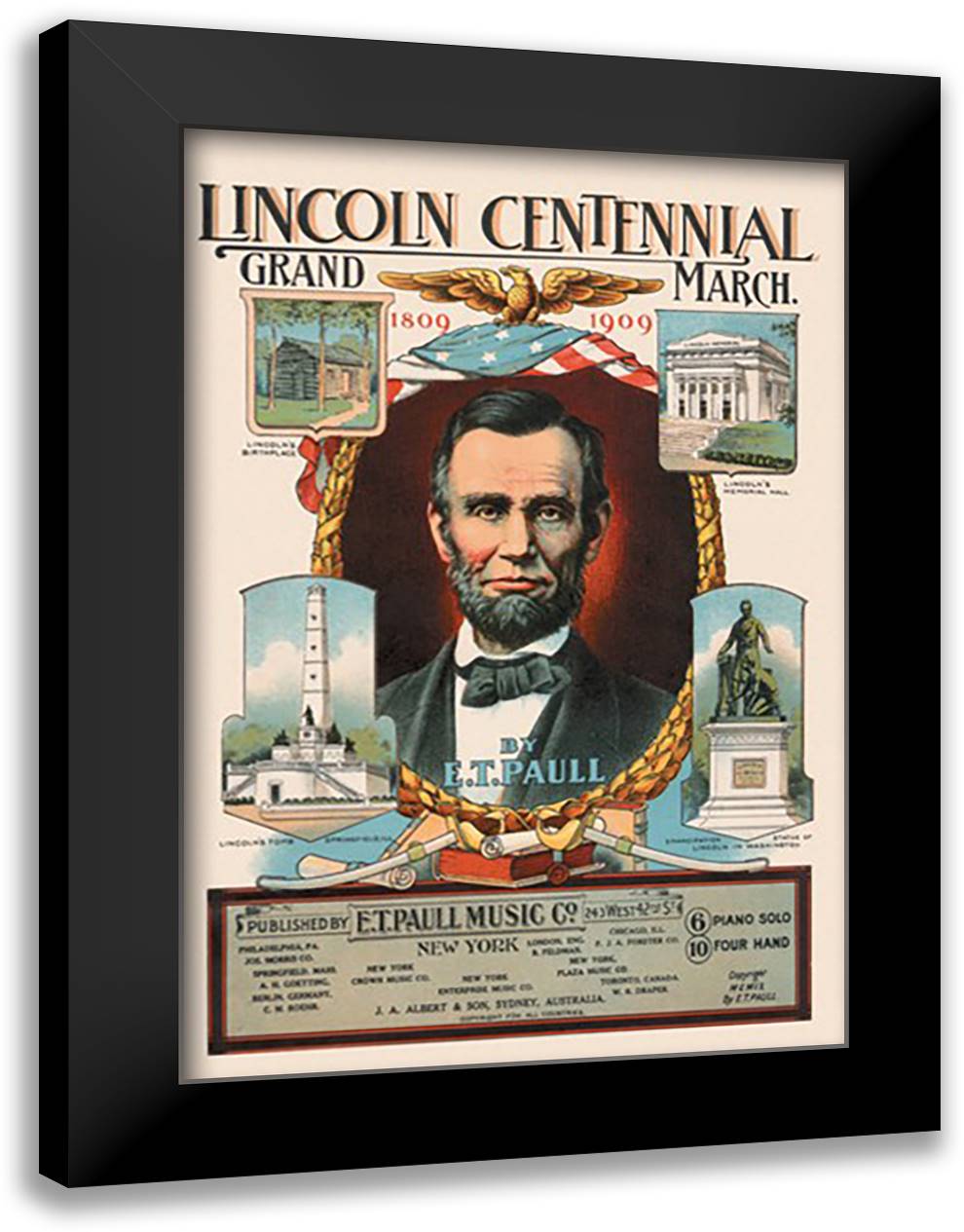 Lincoln Centennial Grand March by E.T. Paull 16x22 Black Modern Wood Framed Art Print Poster