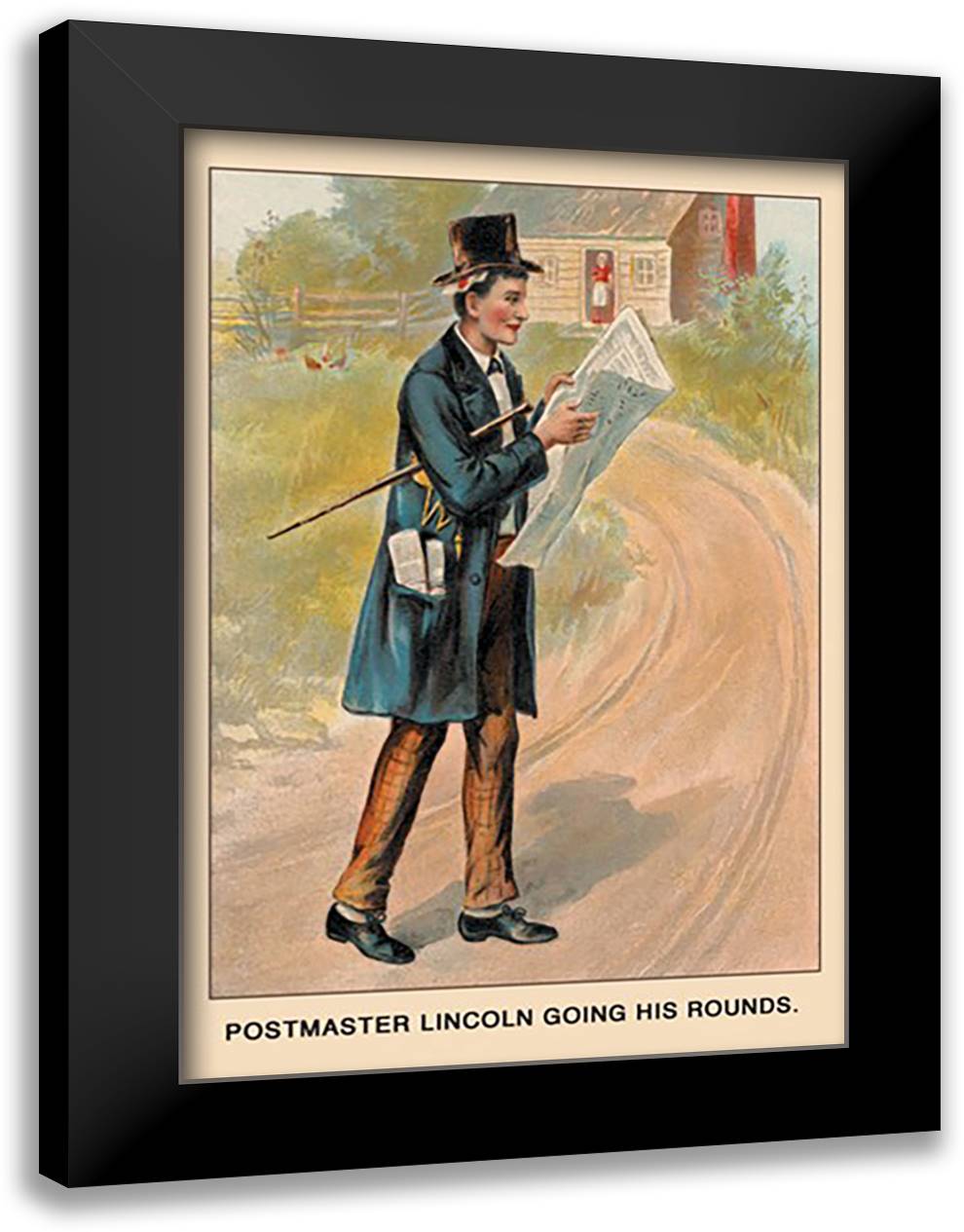 Postmaster Lincoln Going his Rounds 16x22 Black Modern Wood Framed Art Print Poster by Putnam, Harriet