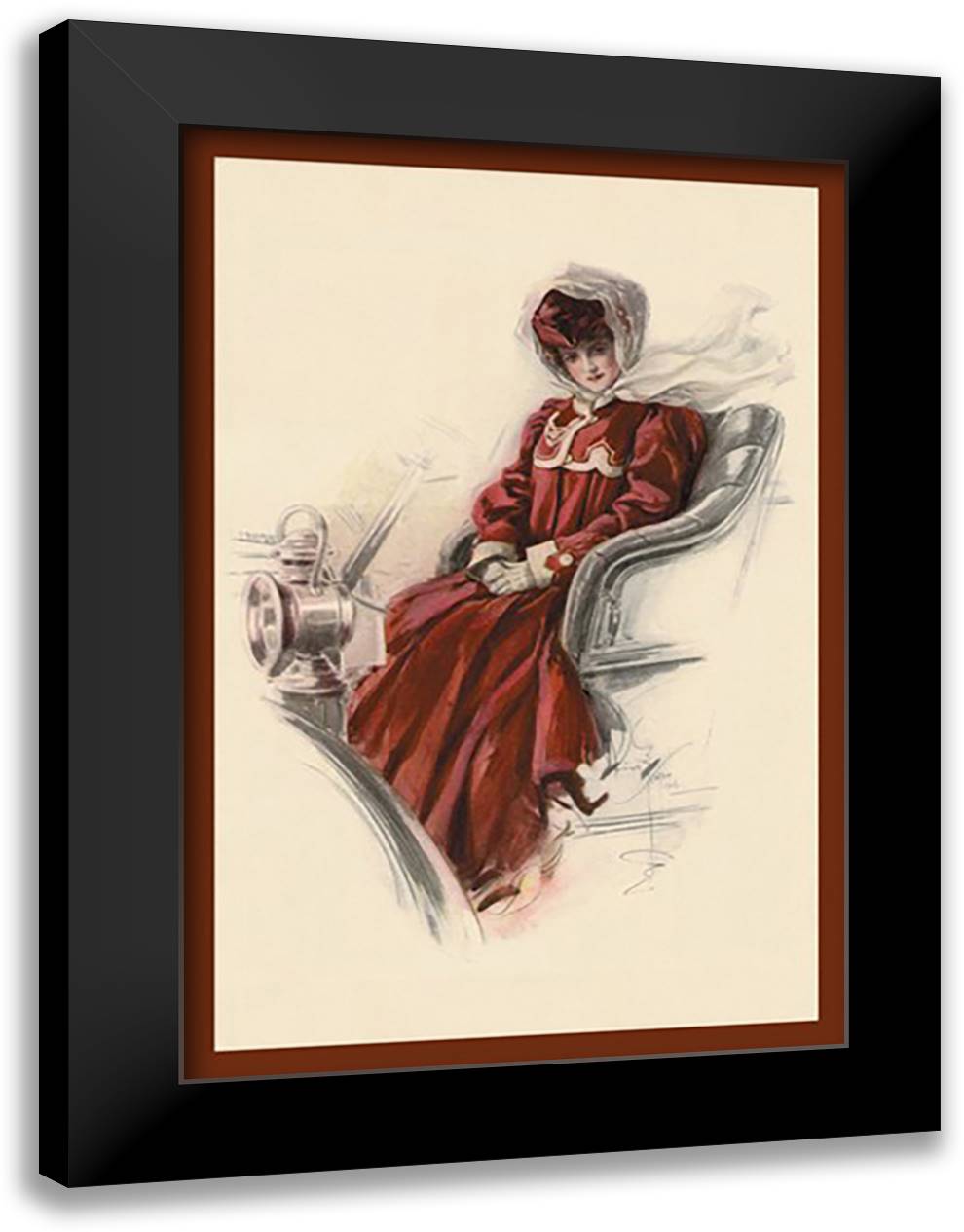 Automobile Girl 16x22 Black Modern Wood Framed Art Print Poster by Fisher, Helen