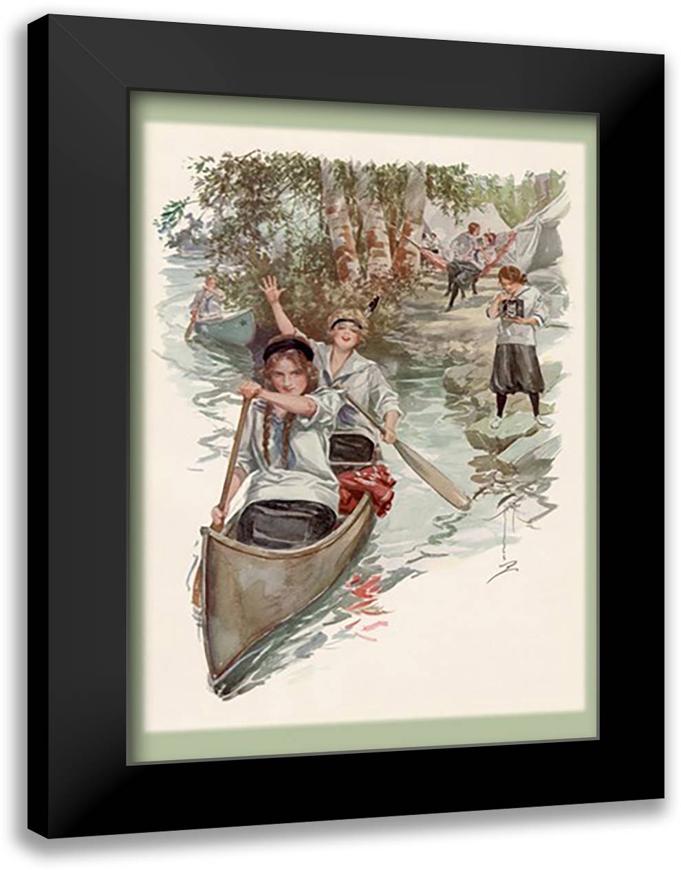 Paddling Their Own Canoe 16x22 Black Modern Wood Framed Art Print Poster by Fisher, Helen