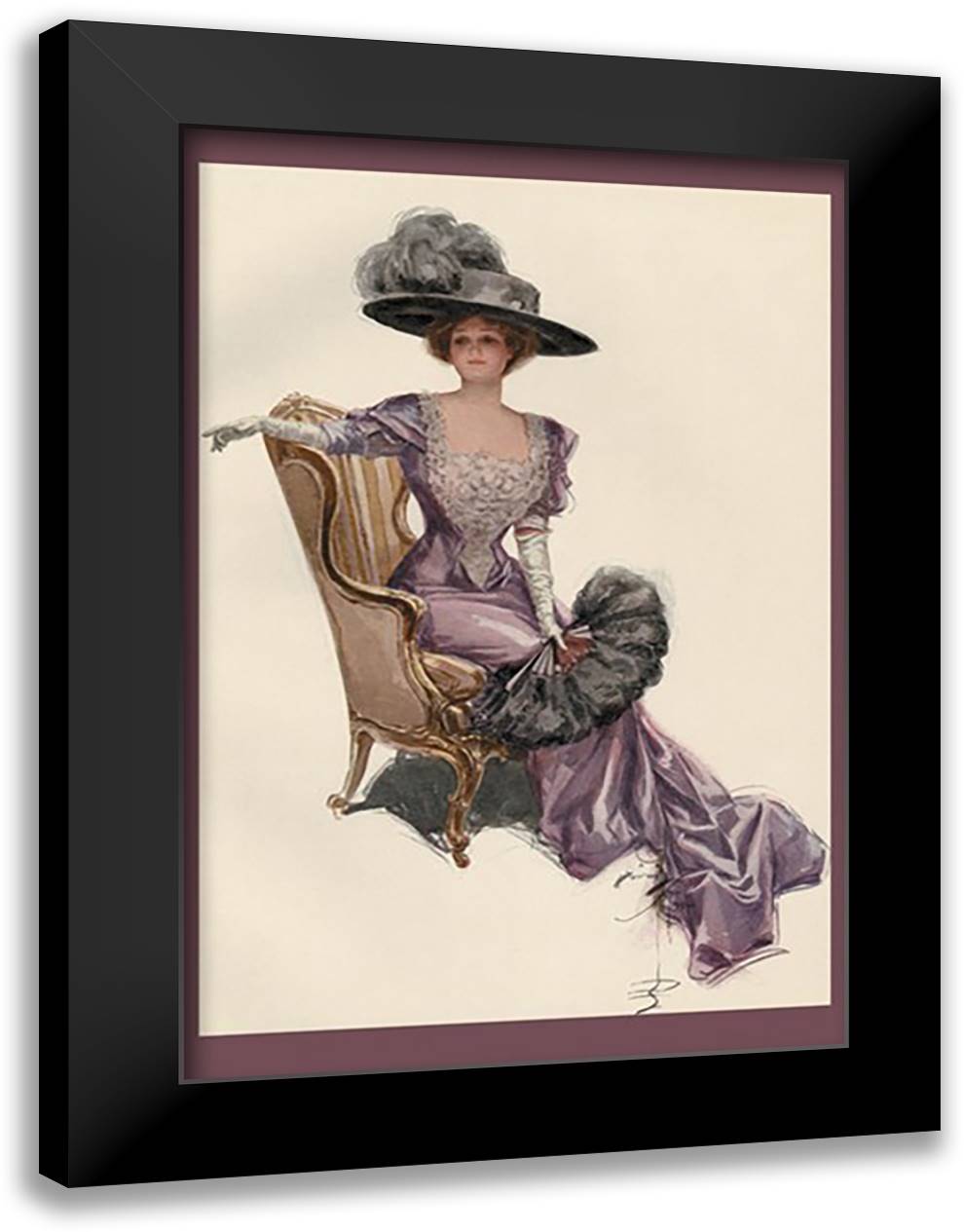 Woman with Ostrich Fan 16x22 Black Modern Wood Framed Art Print Poster by Fisher, Helen