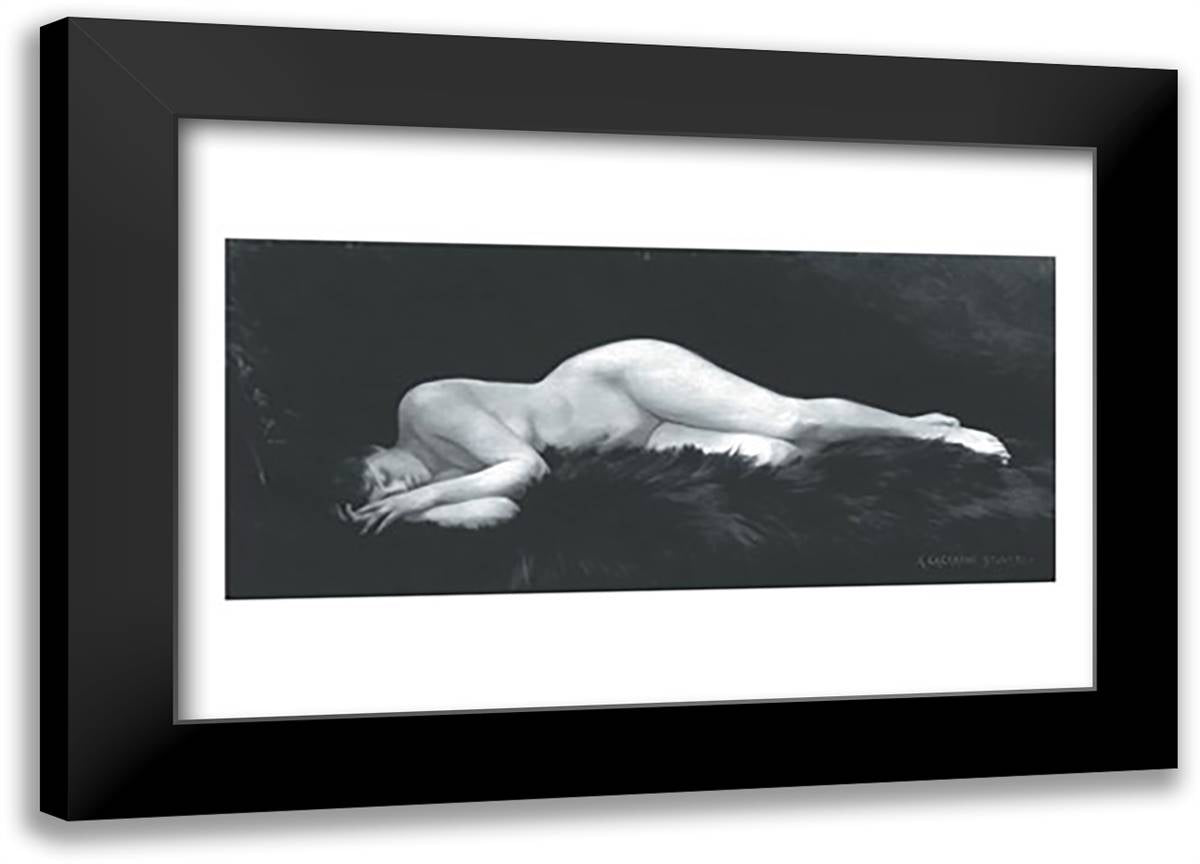 Asleep on a Fur Rug 22x16 Black Modern Wood Framed Art Print Poster by Stourdza