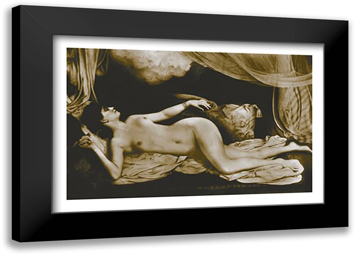 Exotic Nude with Curtains 22x16 Black Modern Wood Framed Art Print Poster