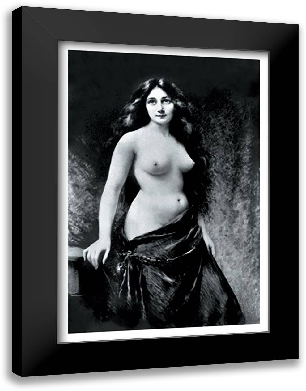 Nude in Drapery 16x22 Black Modern Wood Framed Art Print Poster