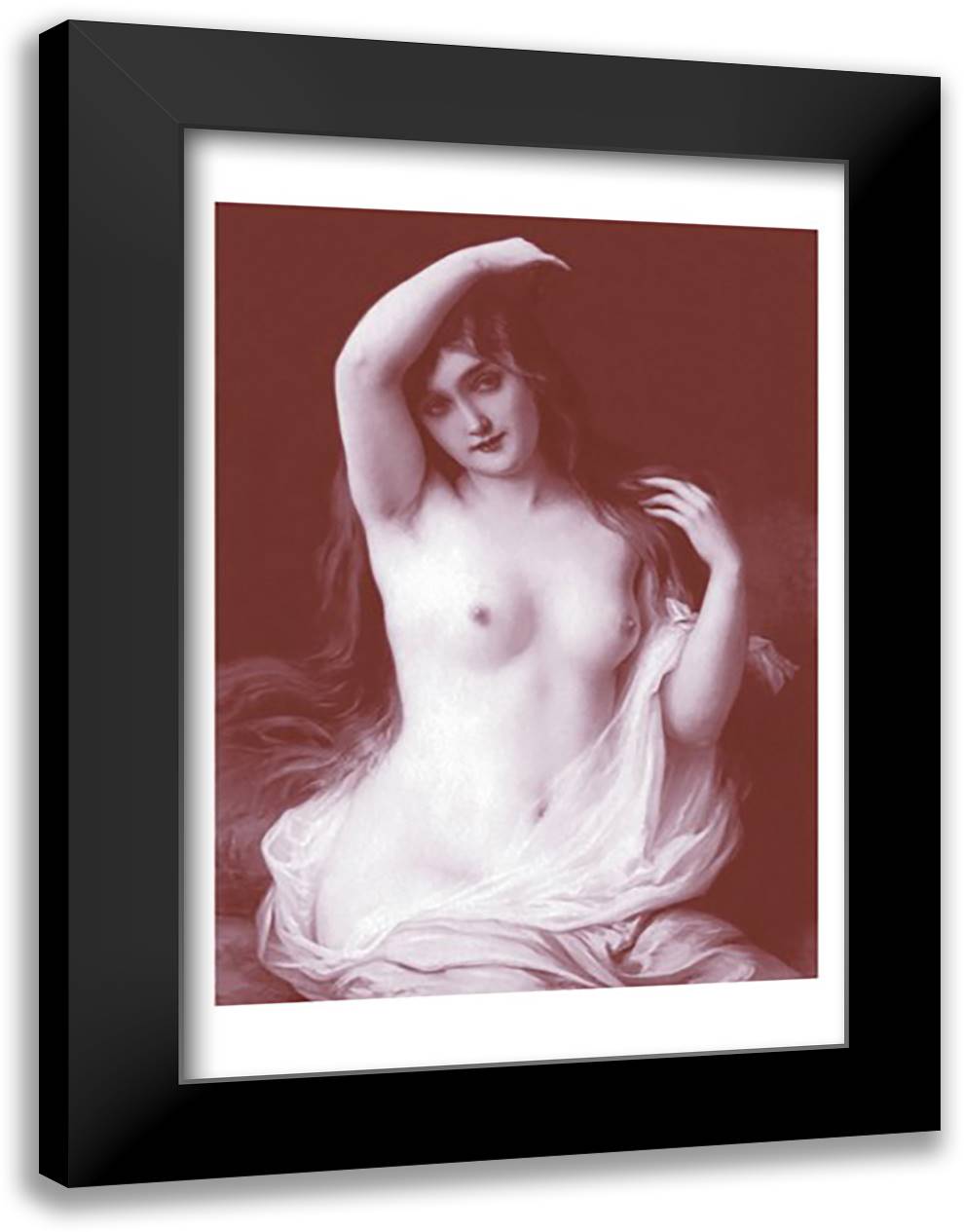 Long-Haired Nude 16x22 Black Modern Wood Framed Art Print Poster