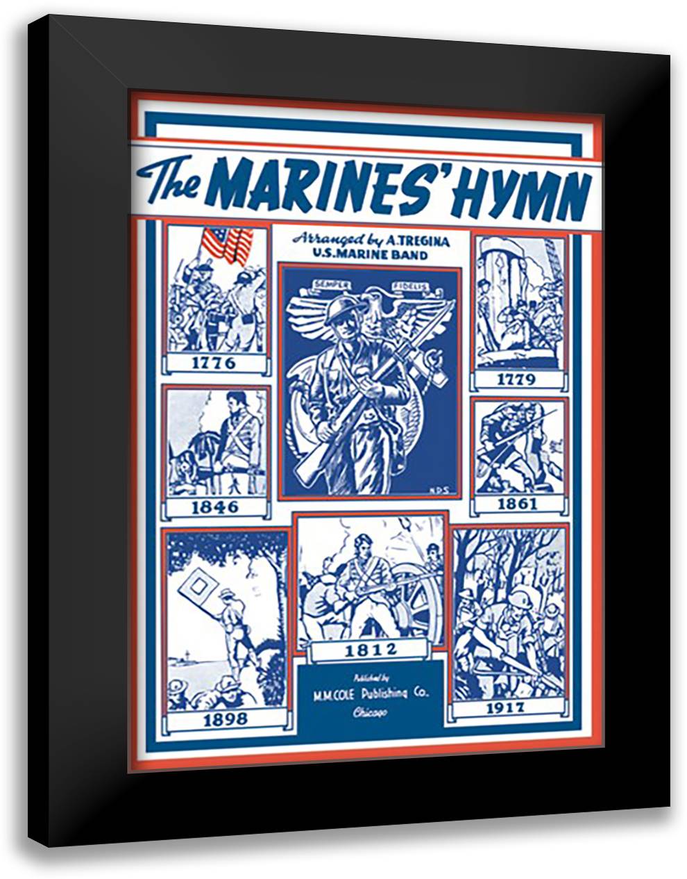 Marines' Hymn #1 16x22 Black Modern Wood Framed Art Print Poster