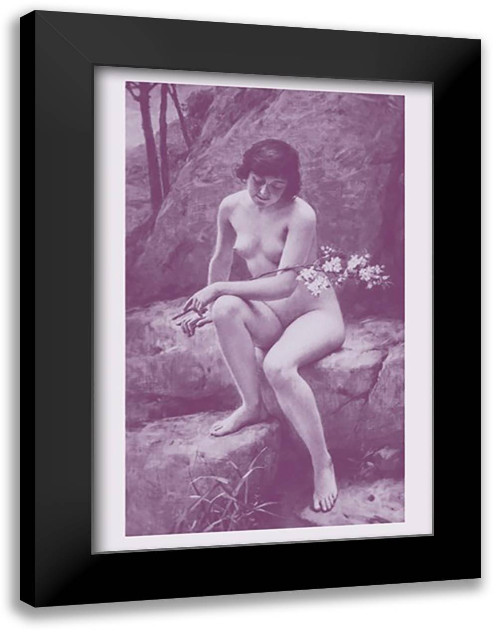 Nude with Flowers 16x22 Black Modern Wood Framed Art Print Poster by Penot, A.