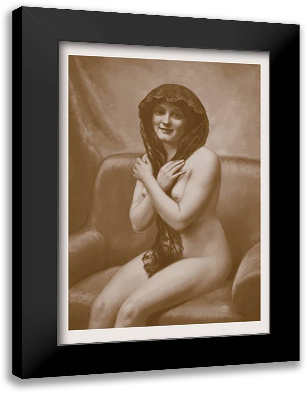 Mantilla 16x22 Black Modern Wood Framed Art Print Poster by Hanriot, A.
