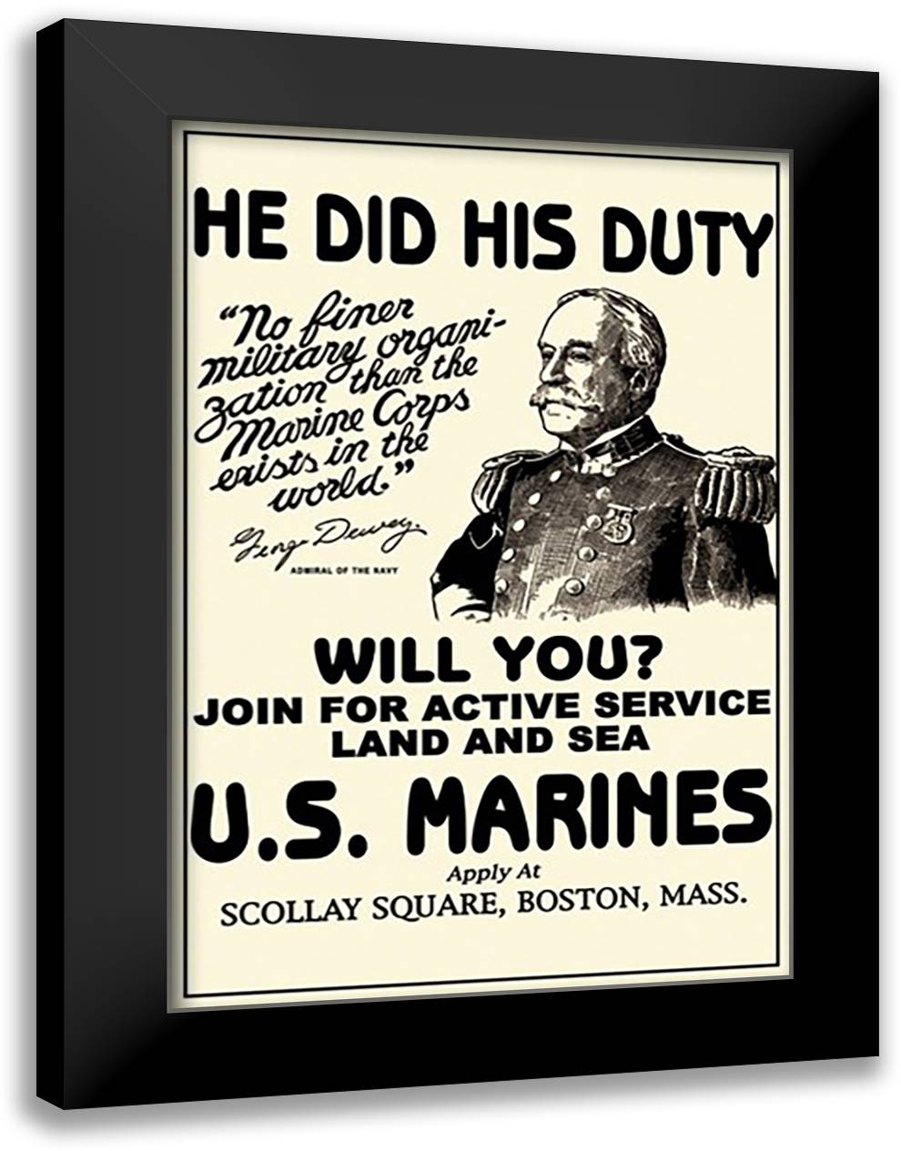 He Did His Duty, Will You? 16x22 Black Modern Wood Framed Art Print Poster