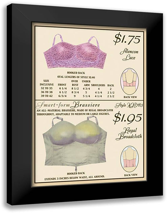 Alencon Lace and Regal Broadcloth Brassieres 16x22 Black Modern Wood Framed Art Print Poster