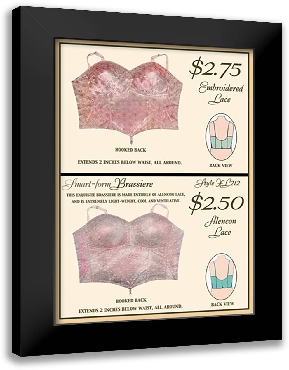 Embroidered Lace and Alencon Lace 16x22 Black Modern Wood Framed Art Print Poster