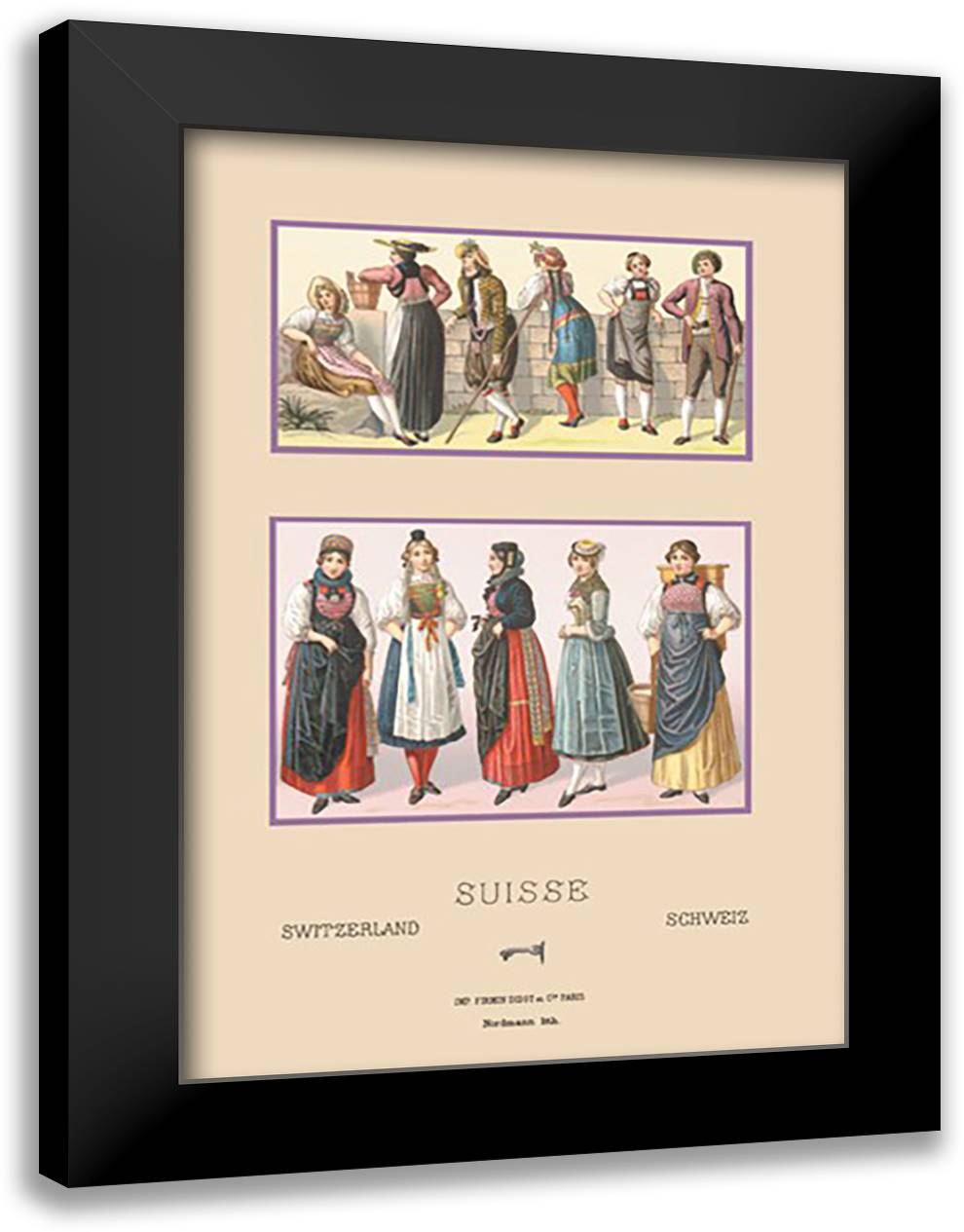 Variety of Swiss Fashions 16x22 Black Modern Wood Framed Art Print Poster by Racinet, Auguste