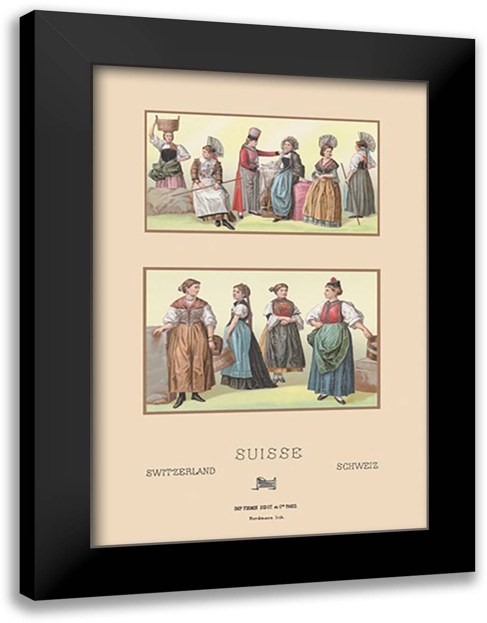 Feminine Dress of Switzerland #1 16x22 Black Modern Wood Framed Art Print Poster by Racinet, Auguste