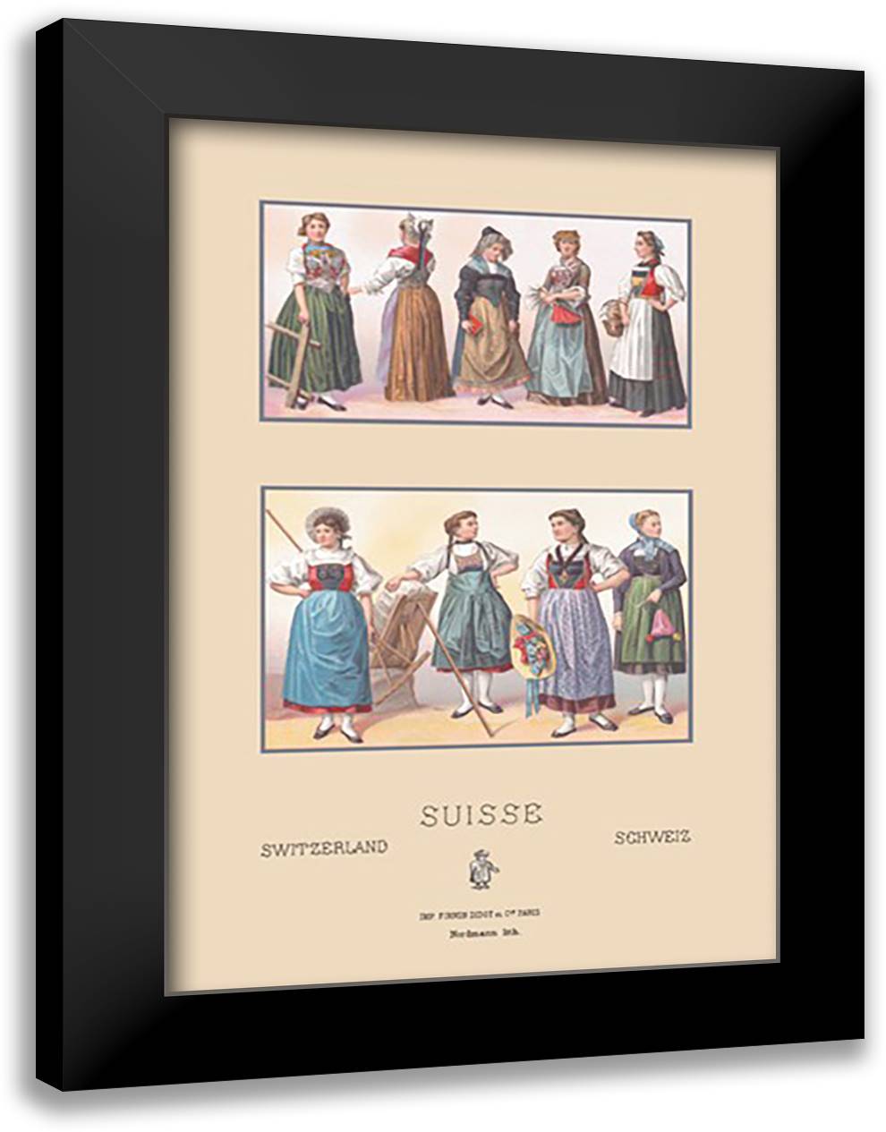 Feminine Dress of Switzerland #2 16x22 Black Modern Wood Framed Art Print Poster by Racinet, Auguste