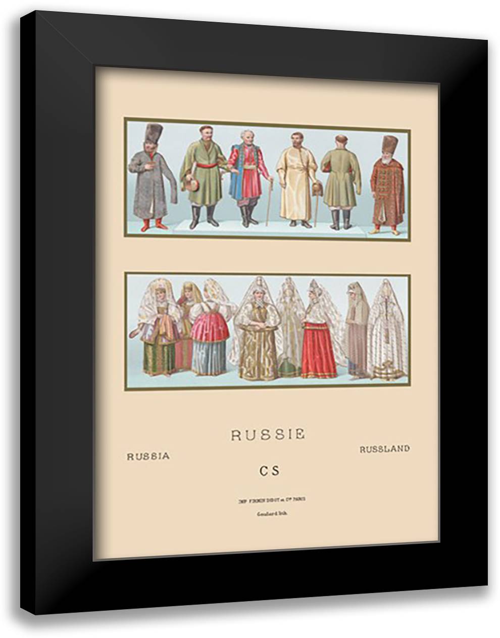 Russia - Historical Figures and Popular Costumes #1 16x22 Black Modern Wood Framed Art Print Poster by Racinet, Auguste