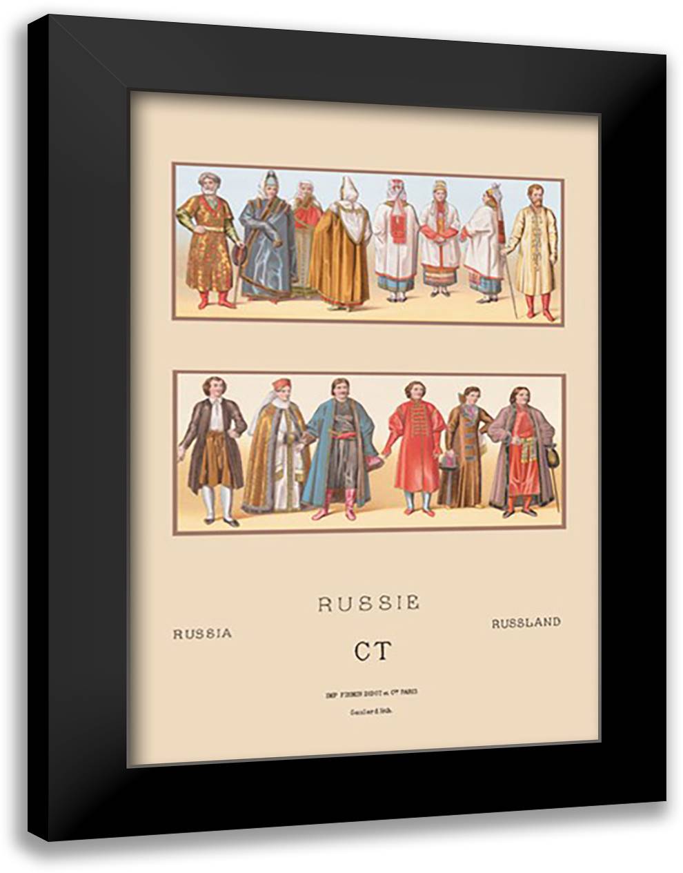 Russia - Historical Figures and Popular Costumes #2 16x22 Black Modern Wood Framed Art Print Poster by Racinet, Auguste
