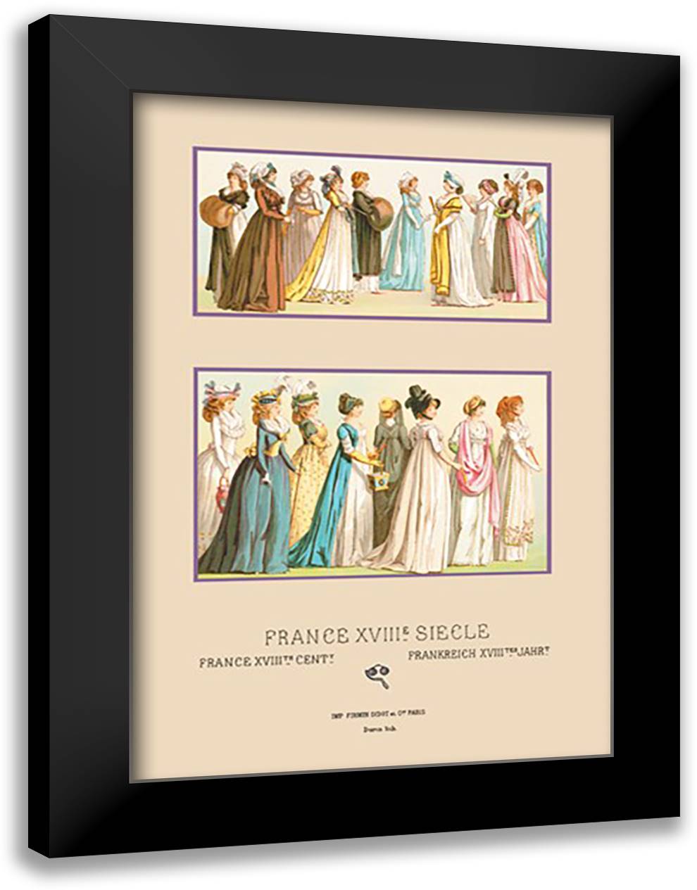French Gowns, 1694-1800 16x22 Black Modern Wood Framed Art Print Poster by Racinet, Auguste