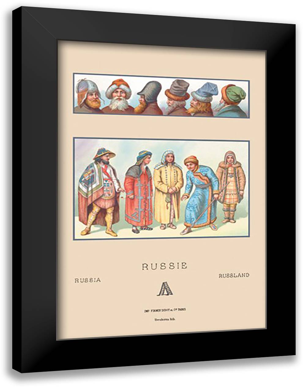 Masculine Fashions of Russia 16x22 Black Modern Wood Framed Art Print Poster by Racinet, Auguste
