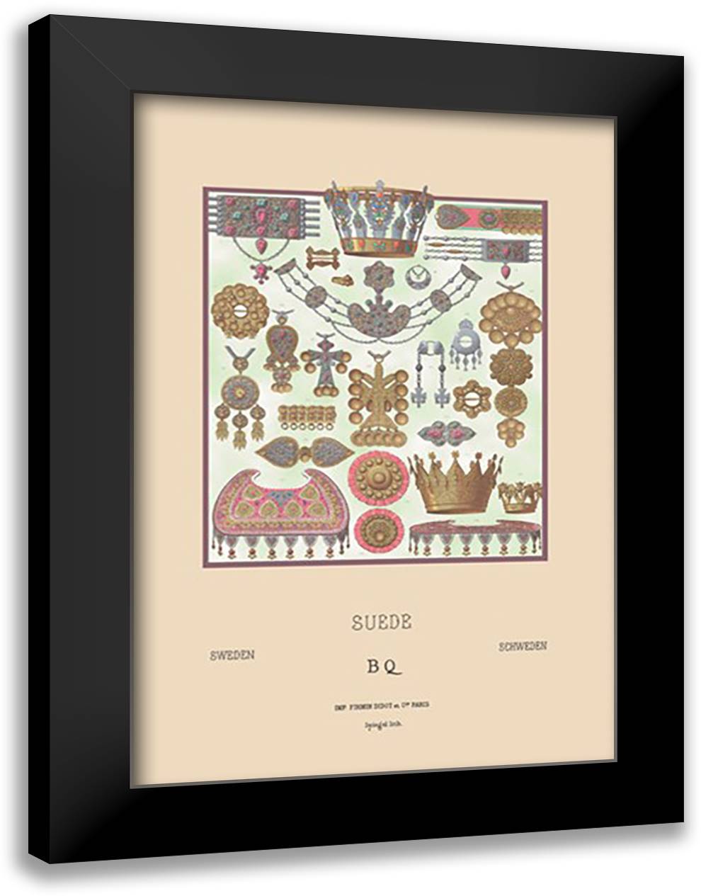 Swedish Jewelry and Ornaments 16x22 Black Modern Wood Framed Art Print Poster by Racinet, Auguste