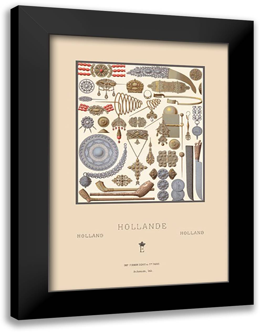 Personal Objects in the Dutch Style 16x22 Black Modern Wood Framed Art Print Poster by Racinet, Auguste