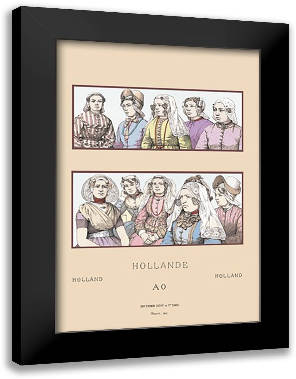 Feminine Styles of Nineteenth Century Holland 16x22 Black Modern Wood Framed Art Print Poster by Racinet, Auguste