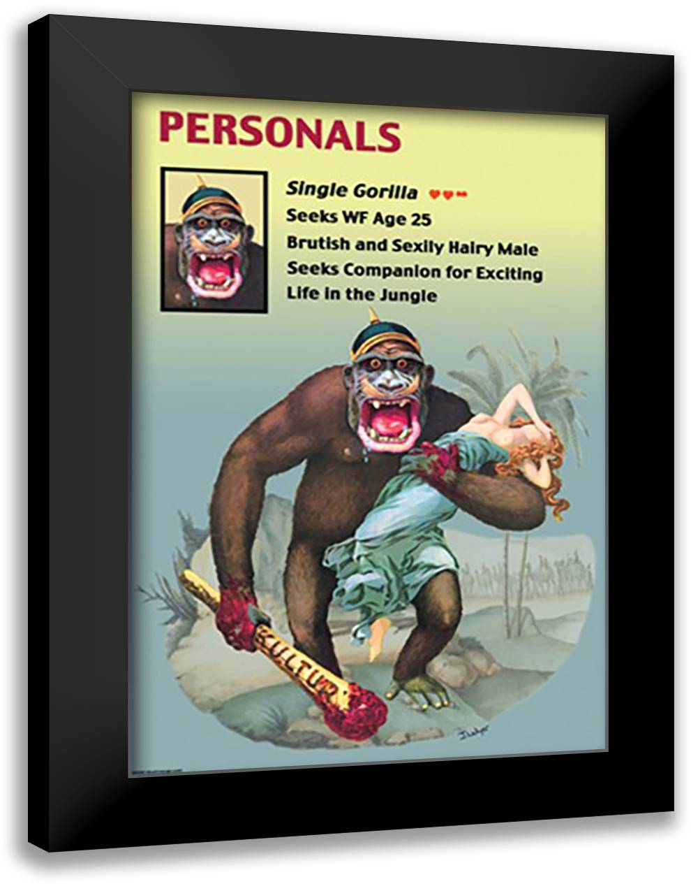 Personals: Single Gorilla 16x22 Black Modern Wood Framed Art Print Poster by Pierce, Wilbur