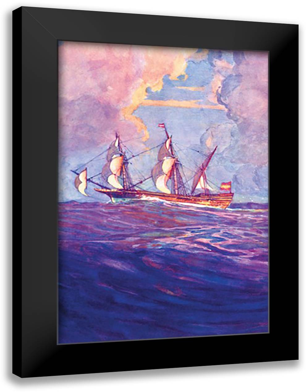 Spanish Treasure Frigate 16x22 Black Modern Wood Framed Art Print Poster by Robinson, Gregg