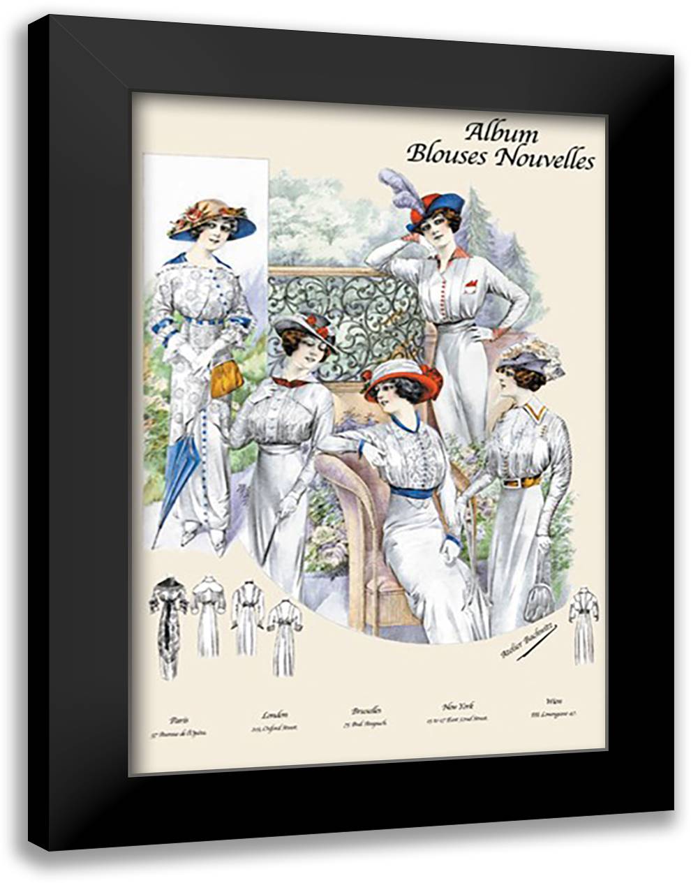 Album Blouses Nouvelles: Five Ladies of Leisure 16x22 Black Modern Wood Framed Art Print Poster by Bachrvitz, Atelier