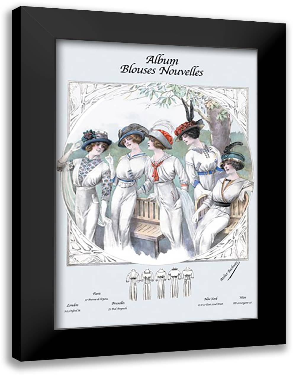Album Blouses Nouvelles: Five Ladies in White 16x22 Black Modern Wood Framed Art Print Poster by Bachrvitz, Atelier