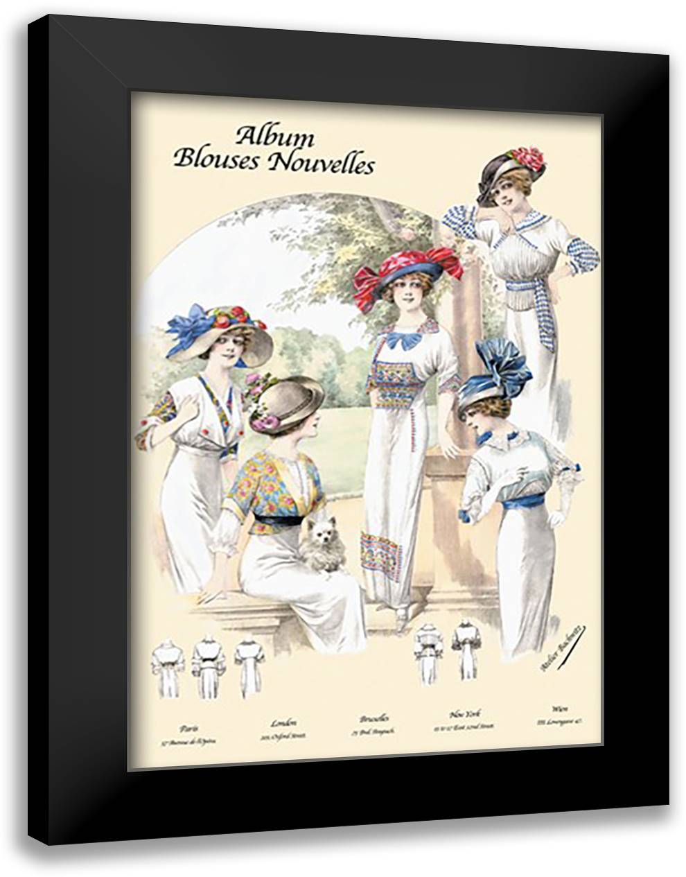Album Blouses Nouvelles: Ladies in Patterned Dresses 16x22 Black Modern Wood Framed Art Print Poster by Bachrvitz, Atelier