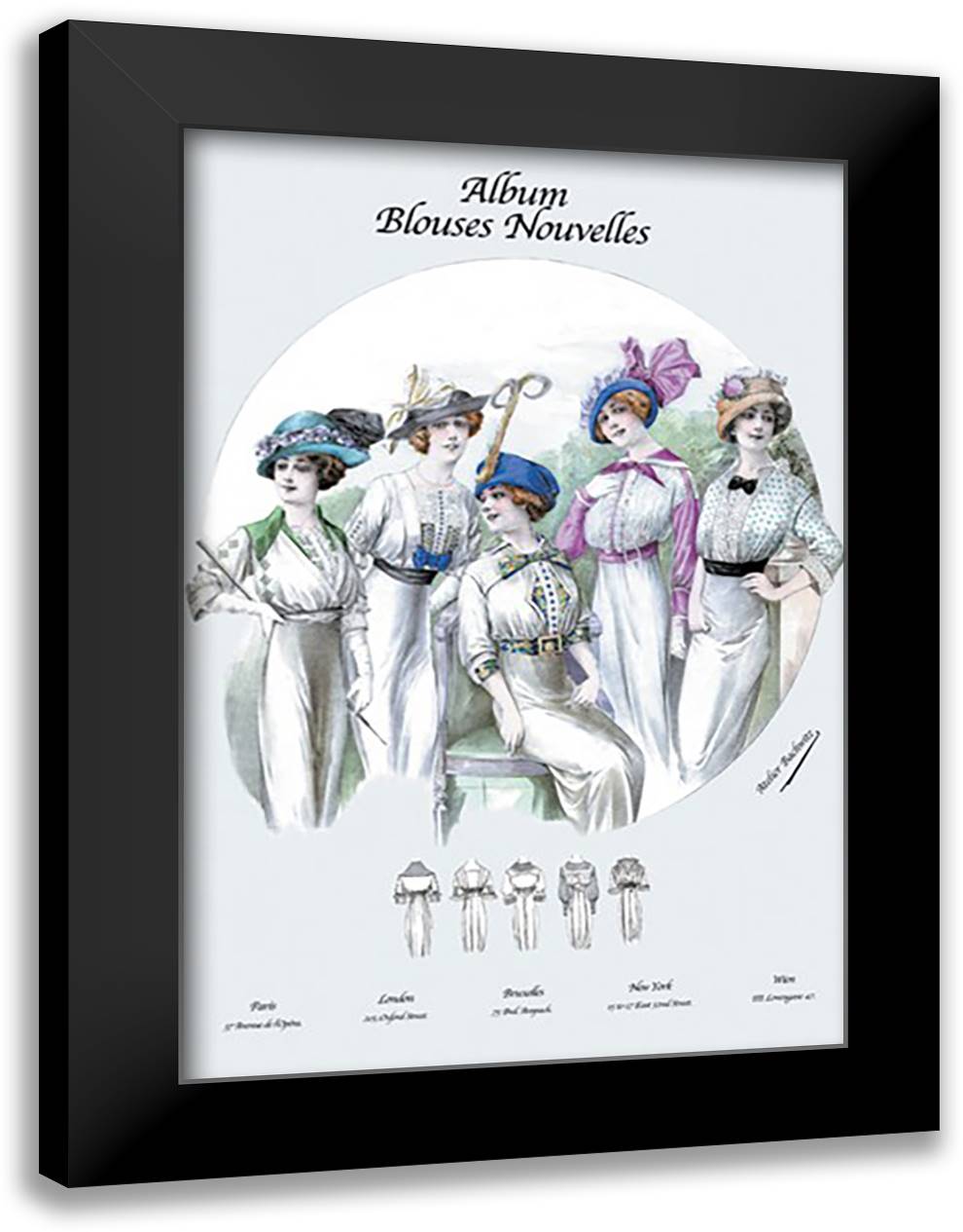 Album Blouses Nouvelles: Five Fancy Hats 16x22 Black Modern Wood Framed Art Print Poster by Bachrvitz, Atelier