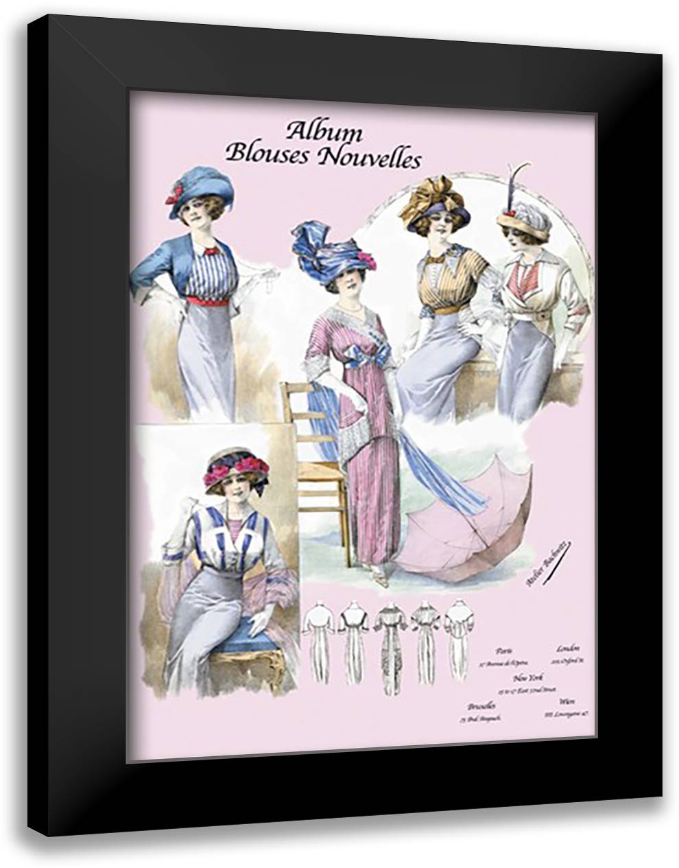 Album Blouses Nouvelles: Daytime Fashions 16x22 Black Modern Wood Framed Art Print Poster by Bachrvitz, Atelier
