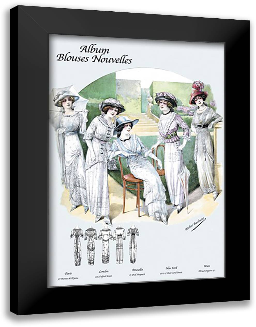 Album Blouses Nouvelles: Leisure on the Lawn 16x22 Black Modern Wood Framed Art Print Poster by Bachrvitz, Atelier