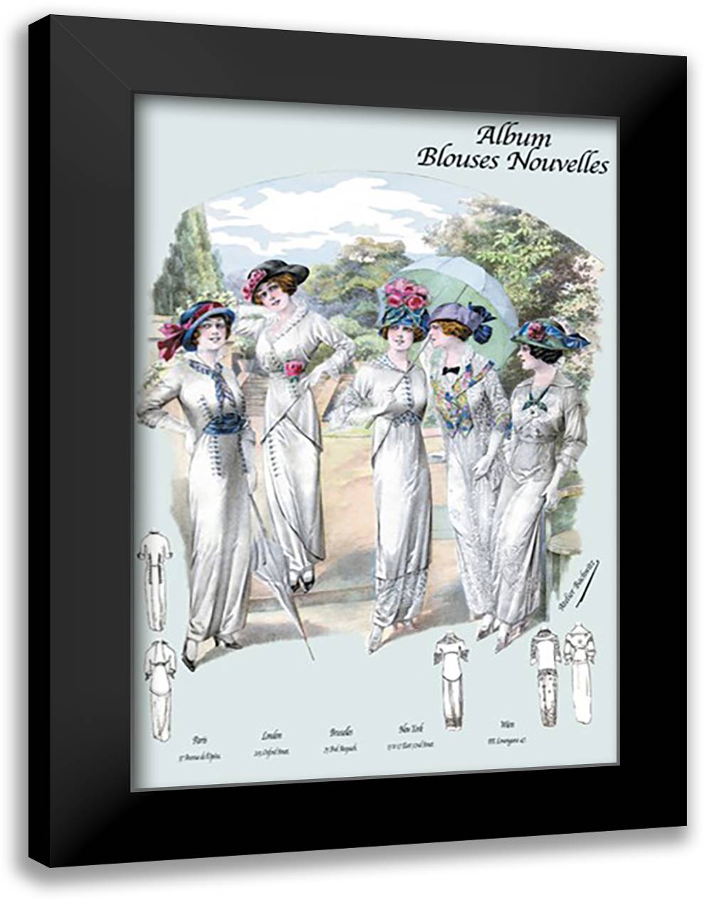 Album Blouses Nouvelles: For a Garden Party 16x22 Black Modern Wood Framed Art Print Poster by Bachrvitz, Atelier