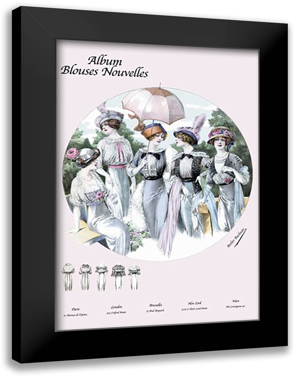 Album Blouses Nouvelles: Five Springtime Fashions 16x22 Black Modern Wood Framed Art Print Poster by Bachrvitz, Atelier